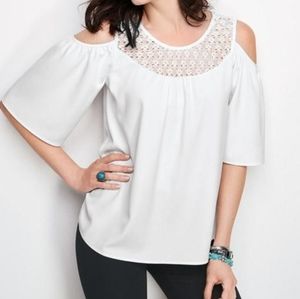 Avon Signature Cold Shoulder Crochet Detail Blouse